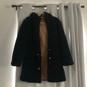 Kate Spade Reversible Black Sherpa Teddy Jacket Cinch Waist Coat